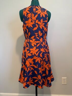 J. Crew Navy Dress with Bold Orange Botanical Print